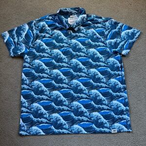 Ariat Western Aloha Polo Shirt Men's XXL Blue Wave Print Fitted